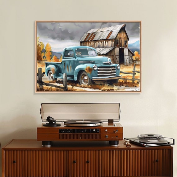 The Old Truck Farmhouse Decor Rusty Vintage Truck Painting Southwestern Boho Minimalist Decor Country Art Living Room Wall Art