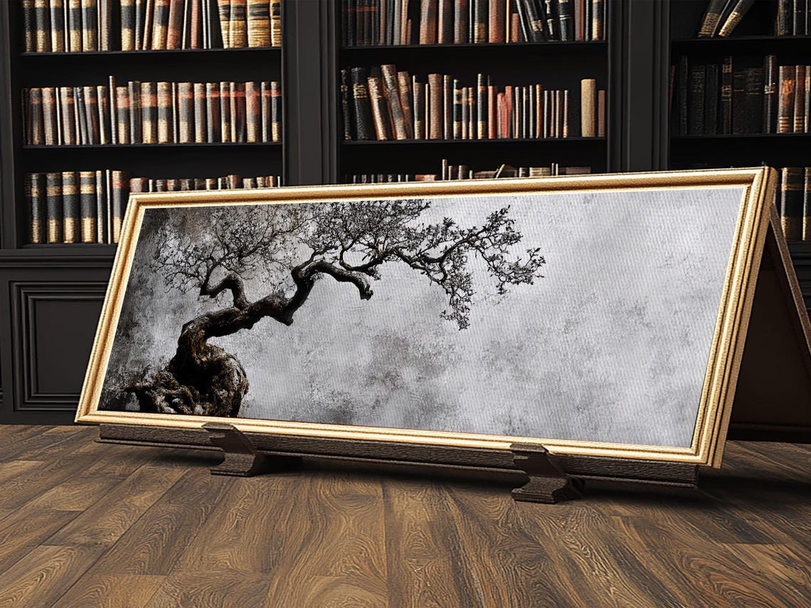 Black And White Bonsai Tree Minimalist Japanese Zen Panoramic Print - Image 5
