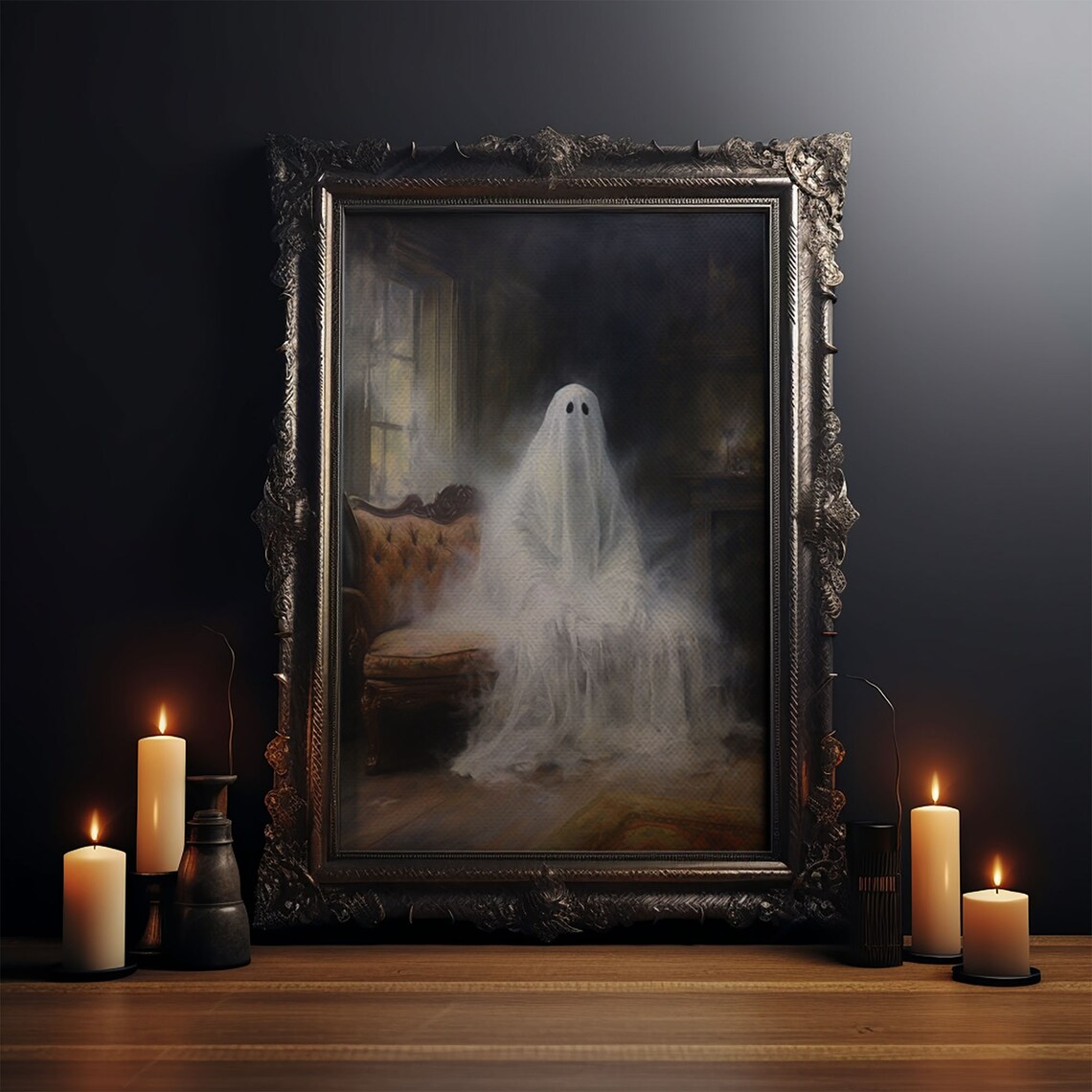 Ghost on Sofa Gothic Victorian Halloween Art Print - Image 3