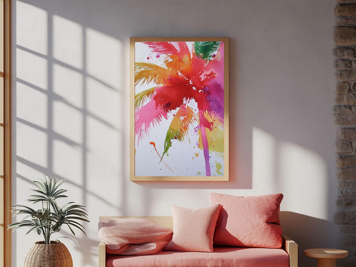 Retro Palm Tree Painting Print Framed Print Pop Art Palm Tree Painting Home Decor 80s Style Synthwave Wall Art Coastal Decor - Image 3