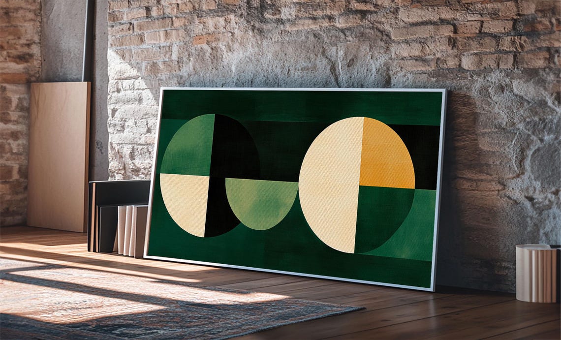 Abstract Wall Art Emerald Green Geometric Print Large Framed Modern Art Mid Century Abstract Home Decor Minimalist Statement Piece - Image 6