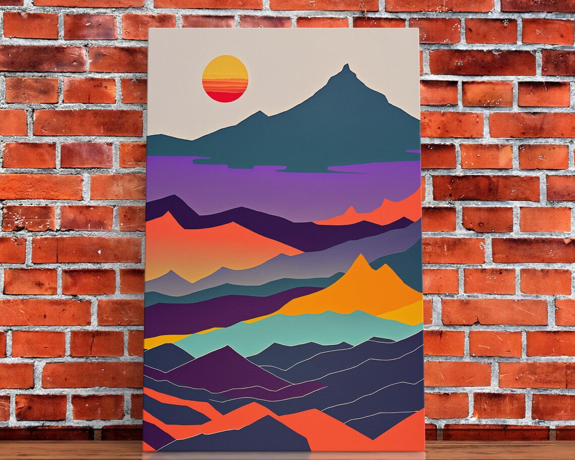 Scandinavian Inspired Pacific Northwest Art Minimalist Boho Style Forest Landscape Framed Art Abstract Art Purple Mountains - Image 5