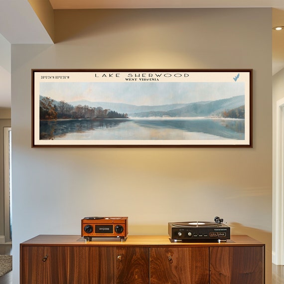 Lake Sherwood West Virginia Framed Print Lake House Decor Panoramic Wall Art Travel Poster Landscape Painting Living Room Decor