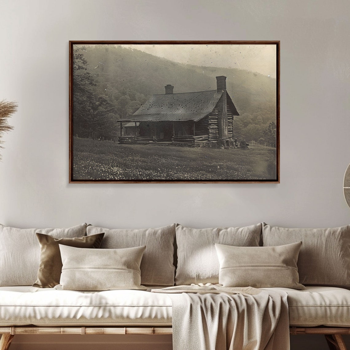 Vintage Log Cabin Pine Forest Black White Rustic Photo Poster