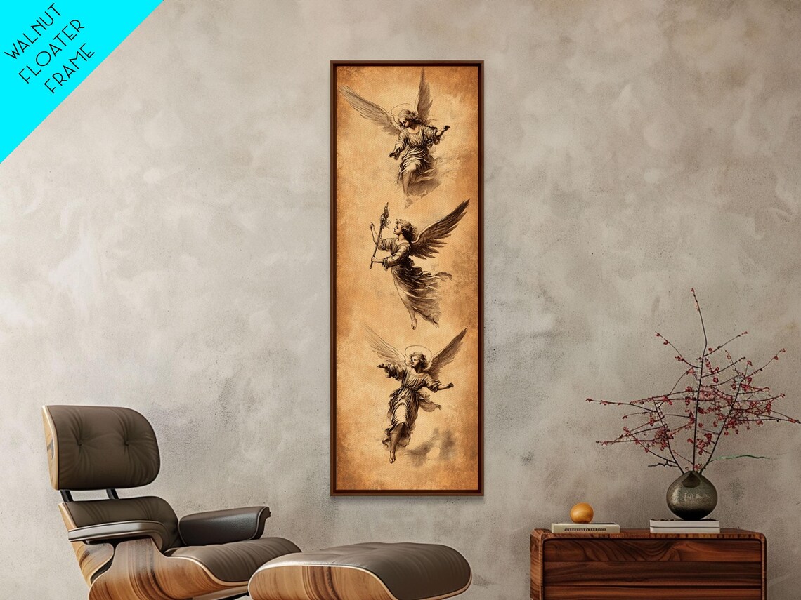 Guardian Angels Christmas Art Print, Angel Painting