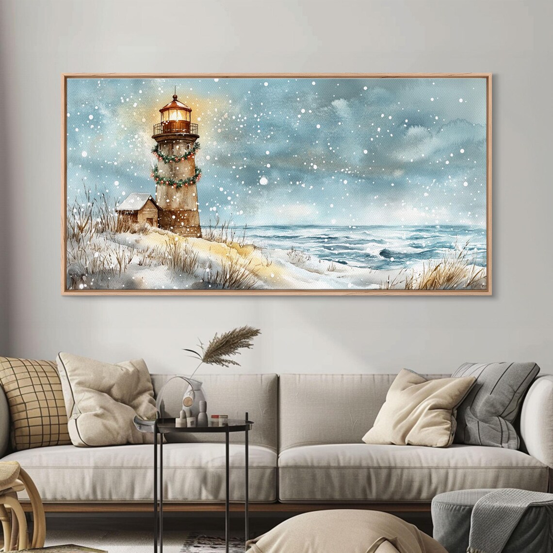 Coastal Christmas Lighthouse, Holiday Art Print - Image 2
