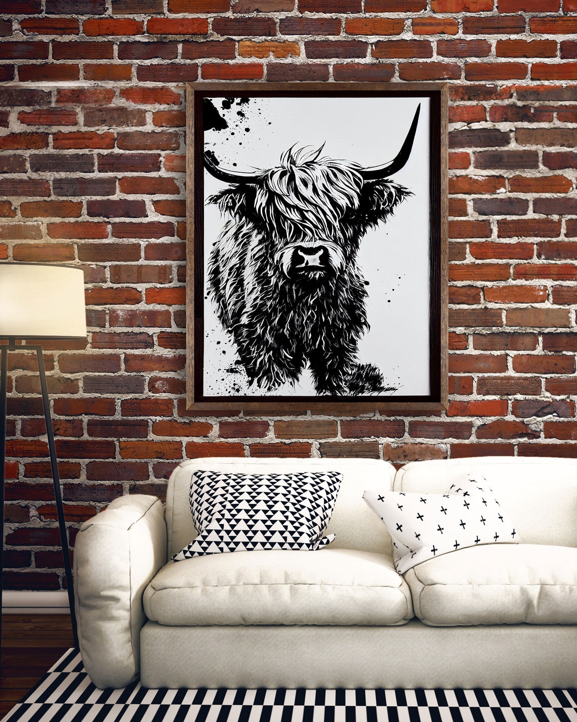 Highland Cow Sketch Ink Portrait Black White Shaggy Farm Poster - Image 3
