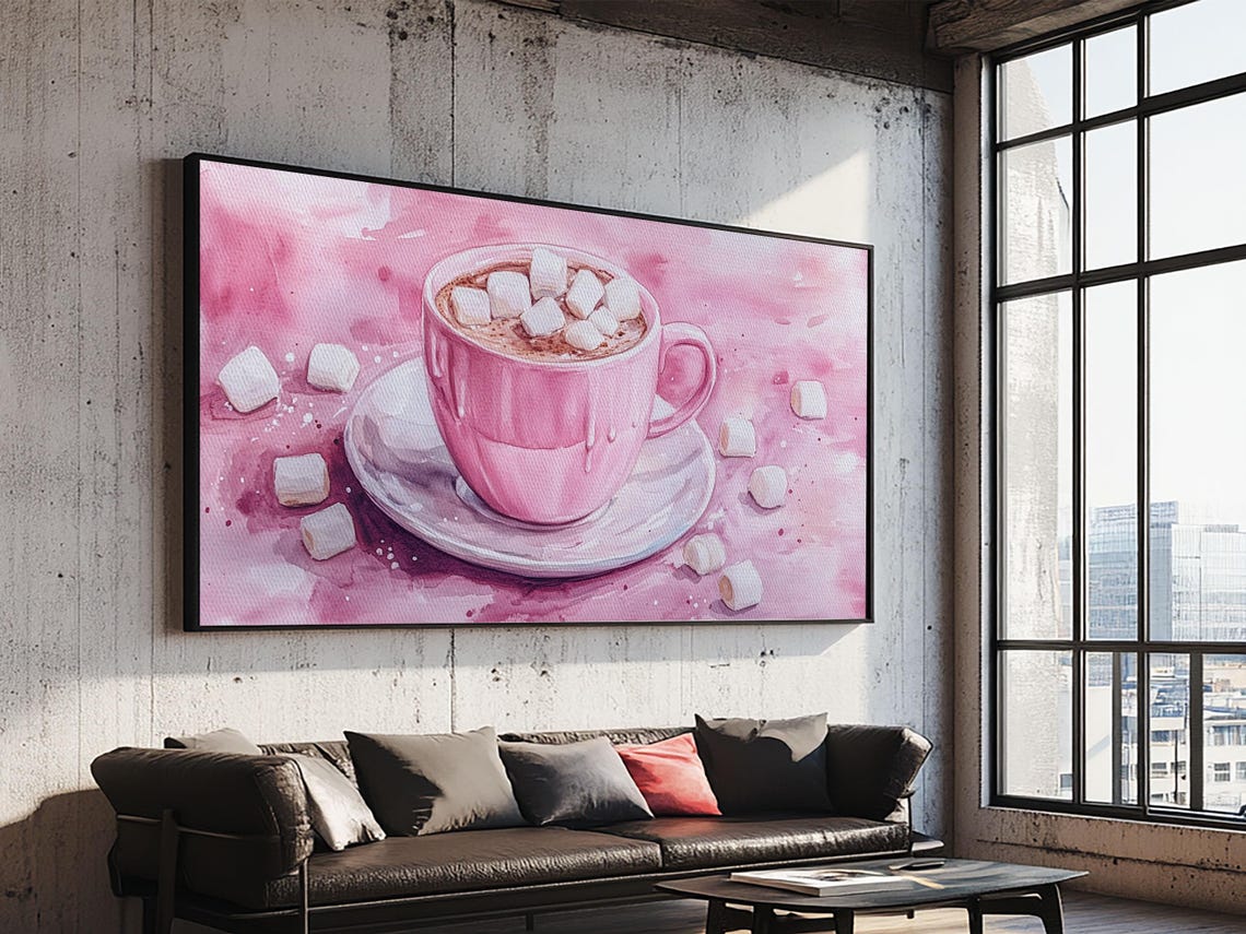 Pink Hot Chocolate Dripping Cup Marshmallows Cozy Kitchen Art Print - Image 4