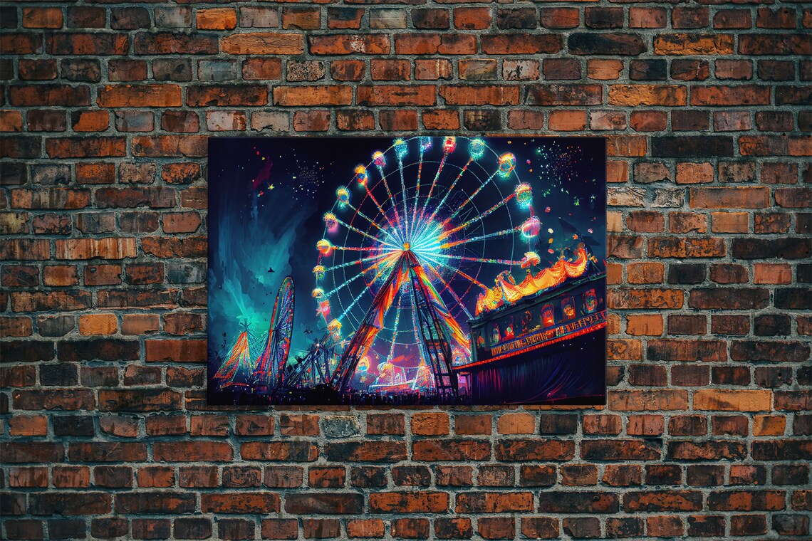 Vaporwave Ferris Wheel Watercolor Art Print, Boardwalk - Image 6