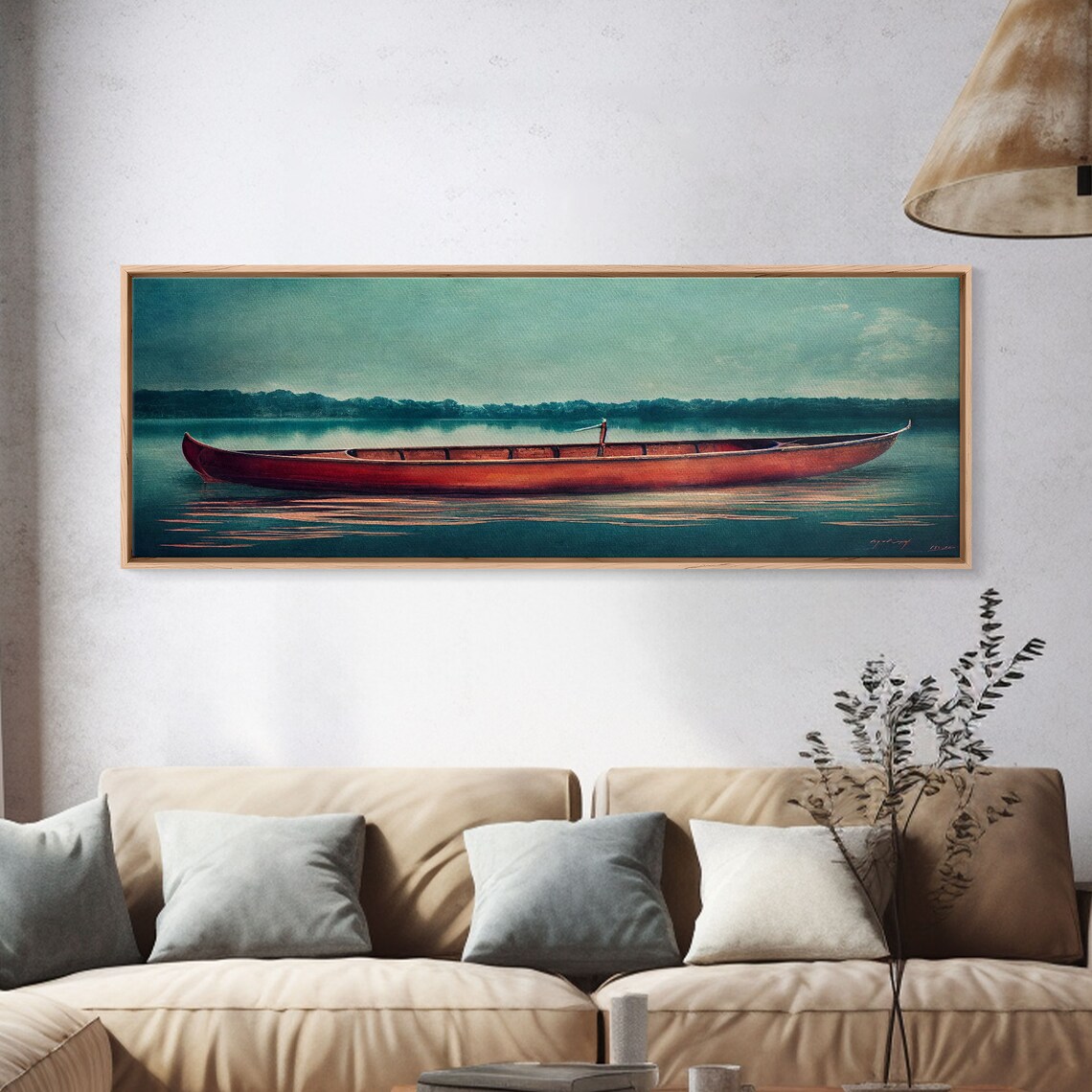 Cool Lakehouse Watercolor Canoe On The Lake Art Print - Image 4