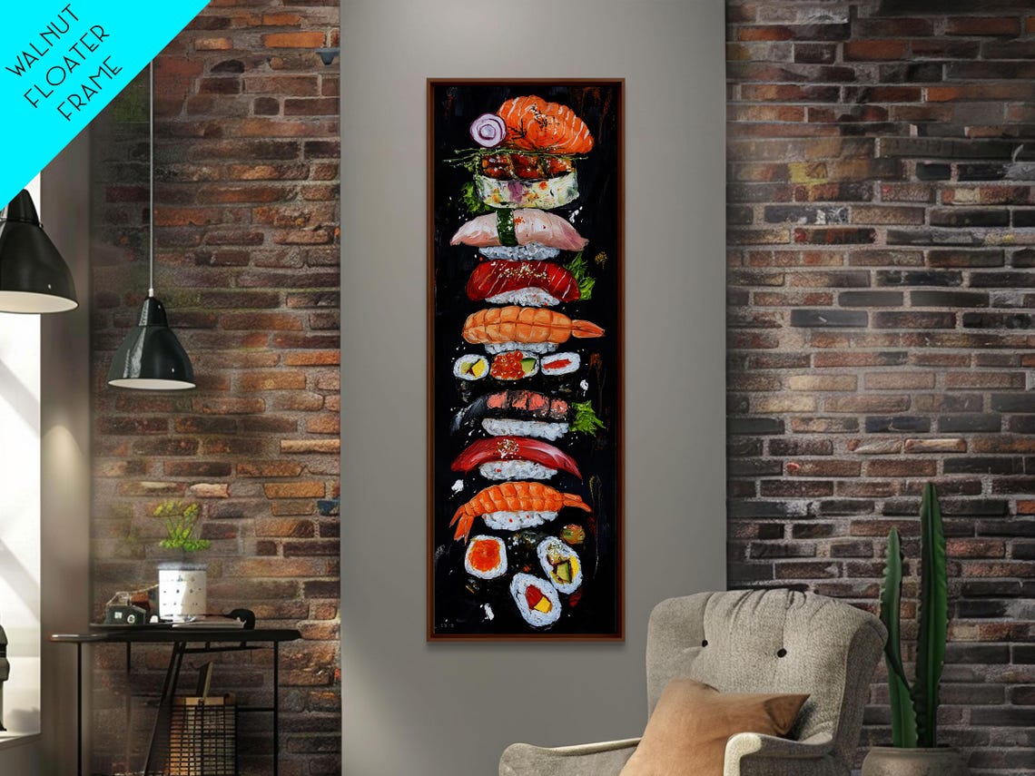 Colorful Sushi Tower Stacked Pieces On Black Kitchen Wall Poster - Image 5