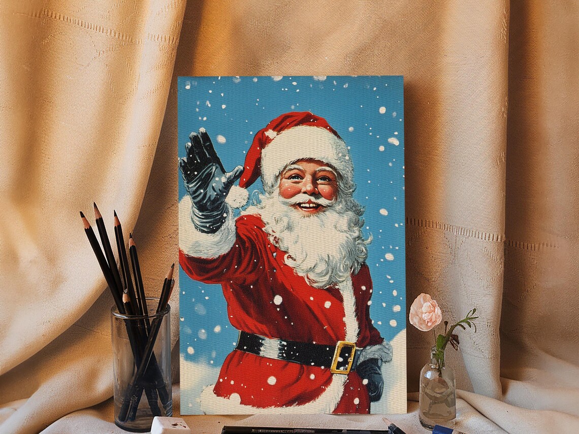 Portrait Of Santa Waving Framed Print Santa Painting Santa Art Santa Home Decor Christmas Wall Art Christmas - Image 2