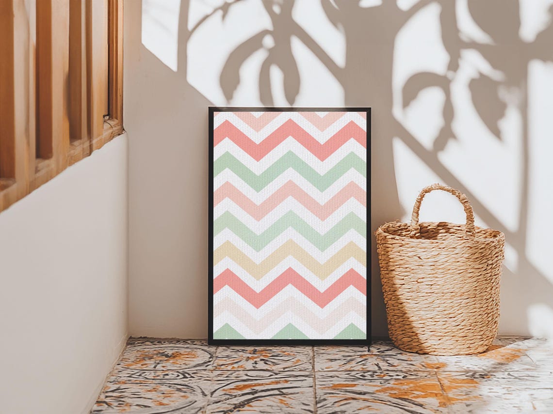 Chevron Zig Zag Pastel Wall Art Geometric Wood Framed Wall Art Decorative Wall Accent Mosaic Wall Decor Boho Art - Image 3