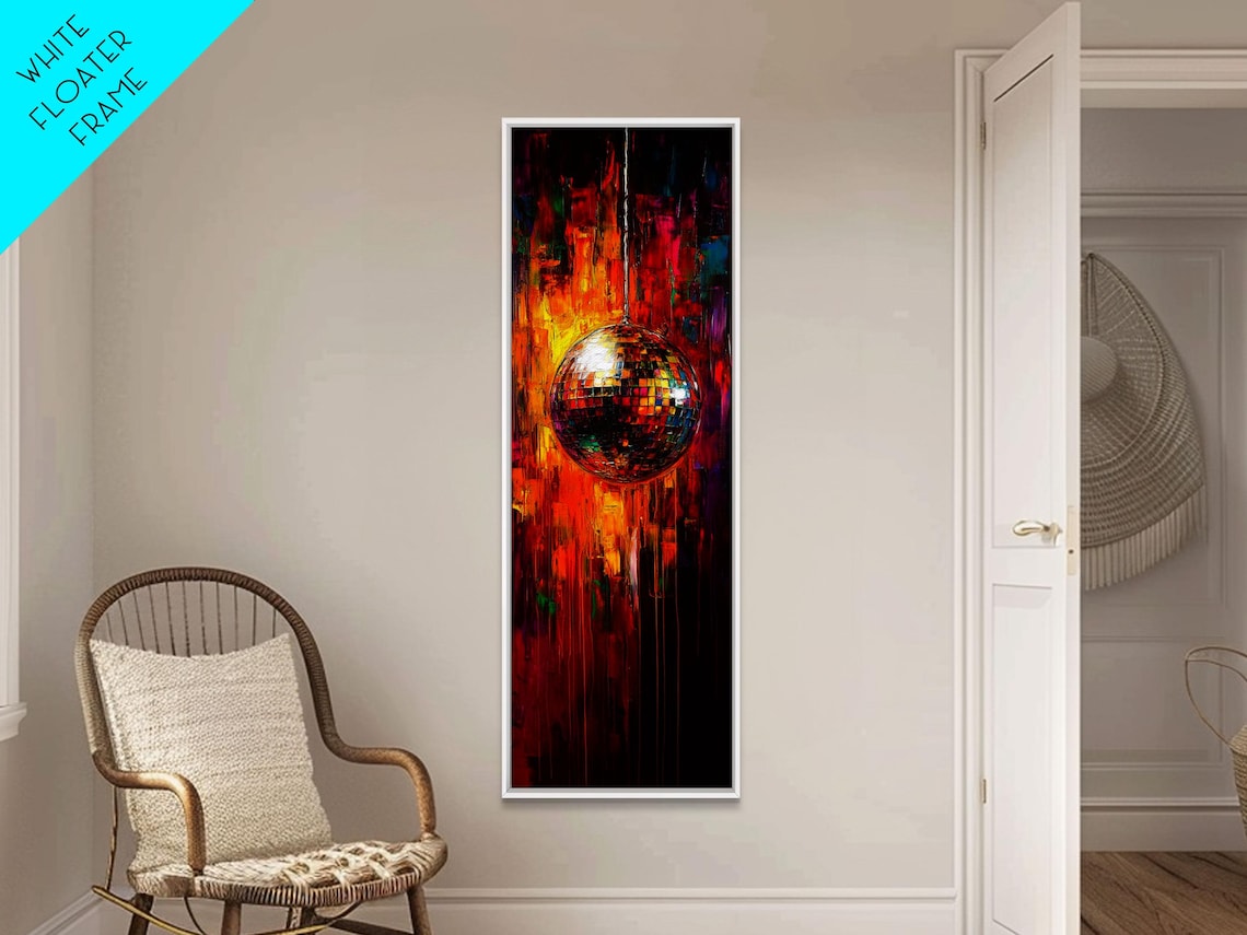Disco Ball In Fiery Red Abstract Oil Painting Dance Party Art Poster