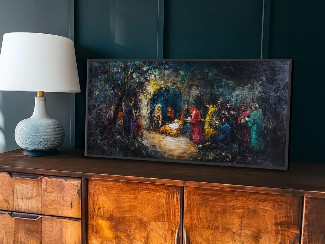 Impressionist Nativity Scene Colorful Robes Christmas Art Poster - Image 3