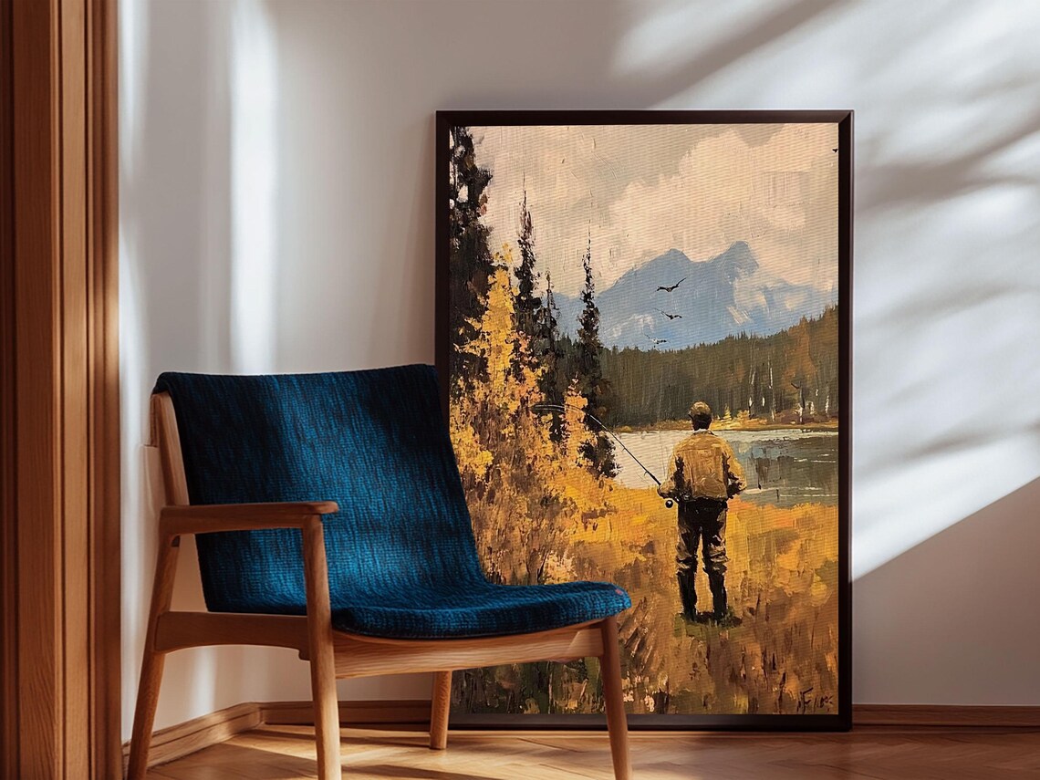 Trout Fly Fishing Wall Art Home Decor Fly Fishing Painting Canas Print Cabin Art Cabin Decor Fishing Cabin Art Gift For Dad Gift For Him - Image 3