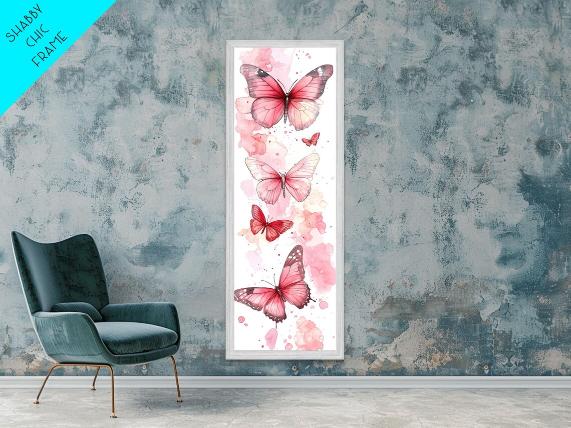 Pink Watercolor Butterflies On White Feminine Wall Art Poster - Image 4