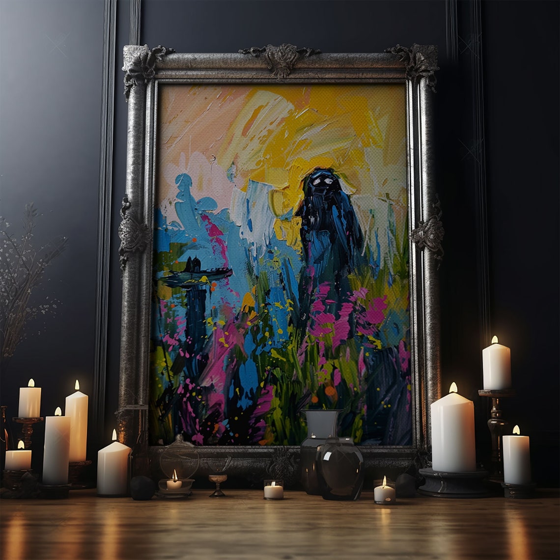 Ghost Bride Sunflowers Golden Garden Abstract Impasto Art Poster - Image 4