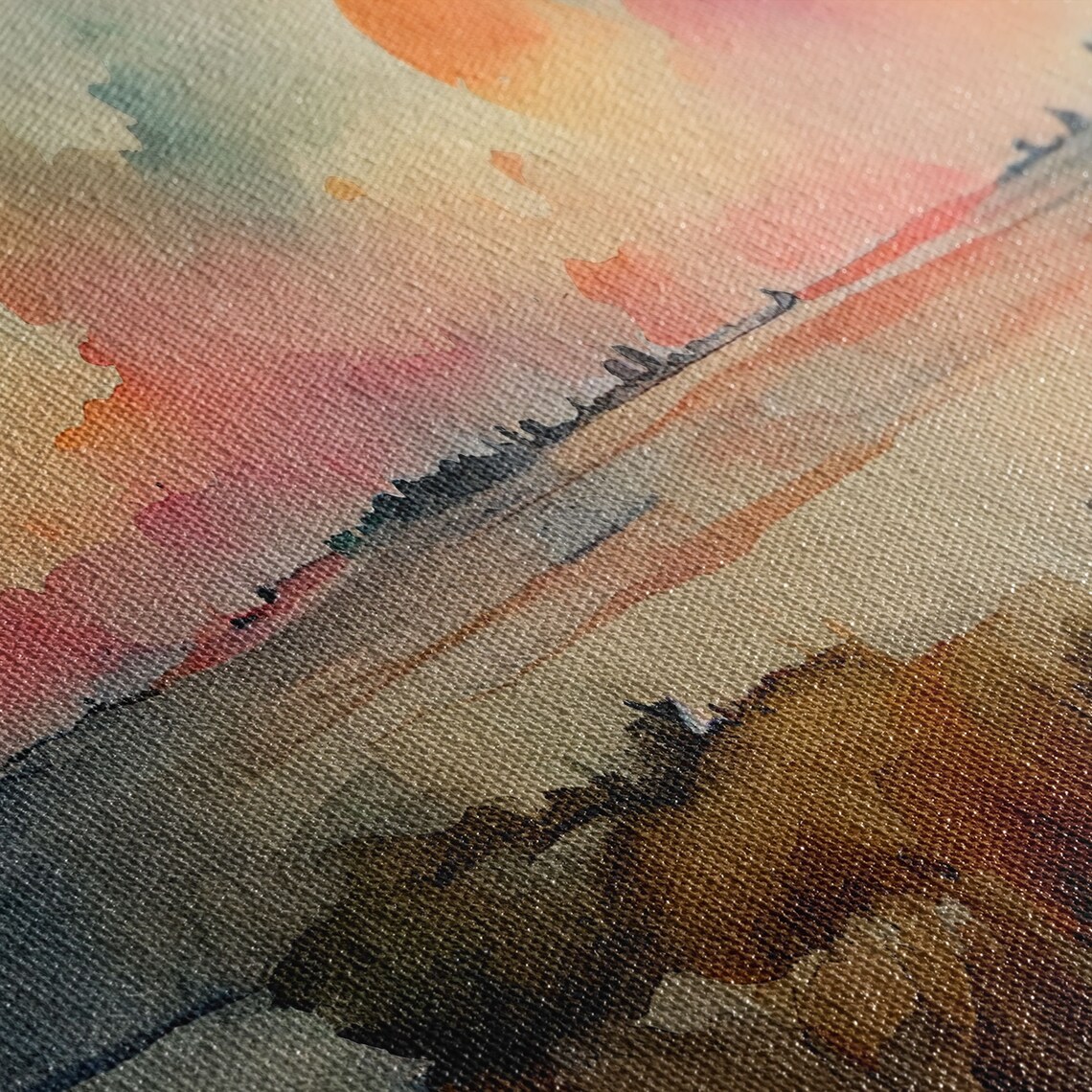 Watercolor Landscape Sunset, Hazy Smoky Sky Art Print - Image 2