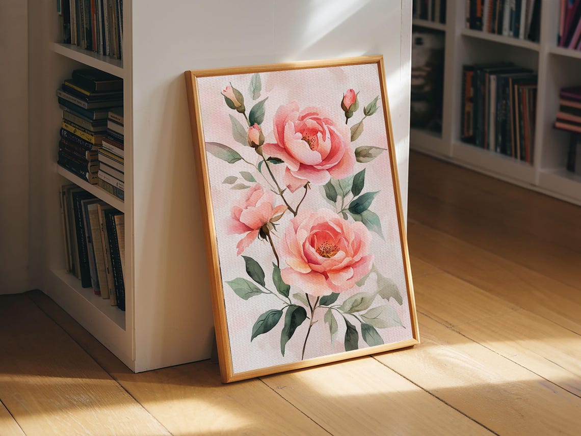 Pink Peony Roses Watercolor Floral Botanical Garden Art Print - Image 2