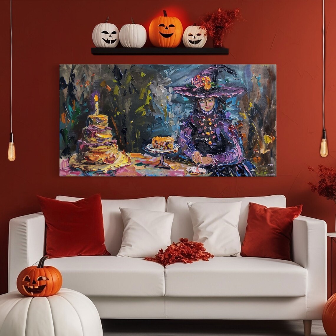 Springtime Witch Birthday Cake Party Impressionist Funny Halloween Wall Art - Image 6