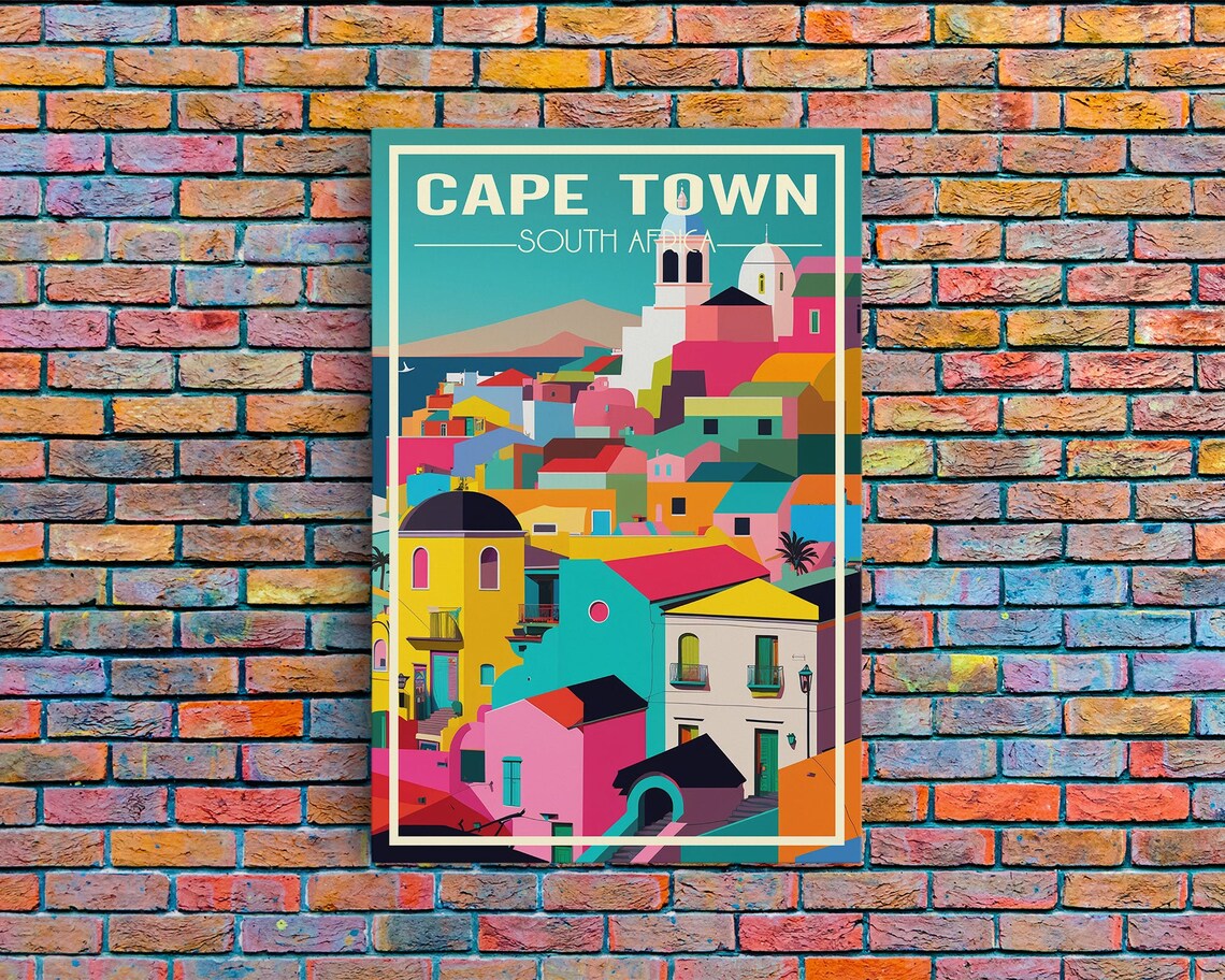 Cape Town South Africa Colorful Hillside Houses Retro Travel Poster - Image 6