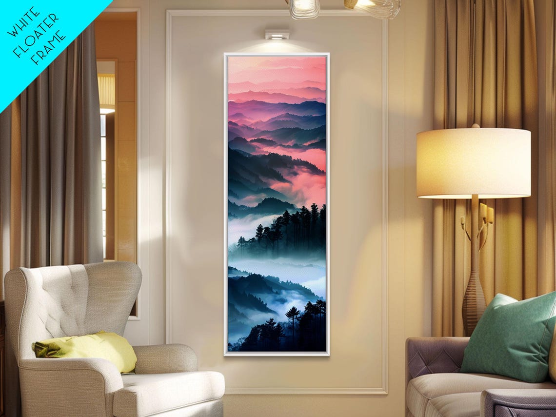 Misty Mountains Layers Pink Dawn Fog Forest Landscape Poster - Image 6