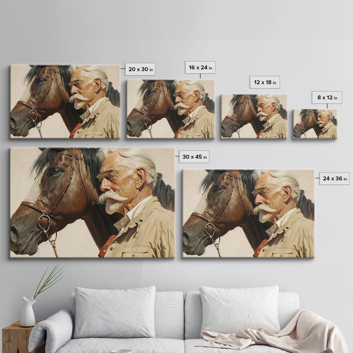 Old Cowboy and Horse Warm Portrait Rustic Western Farm Art Wall Poster - Image 2