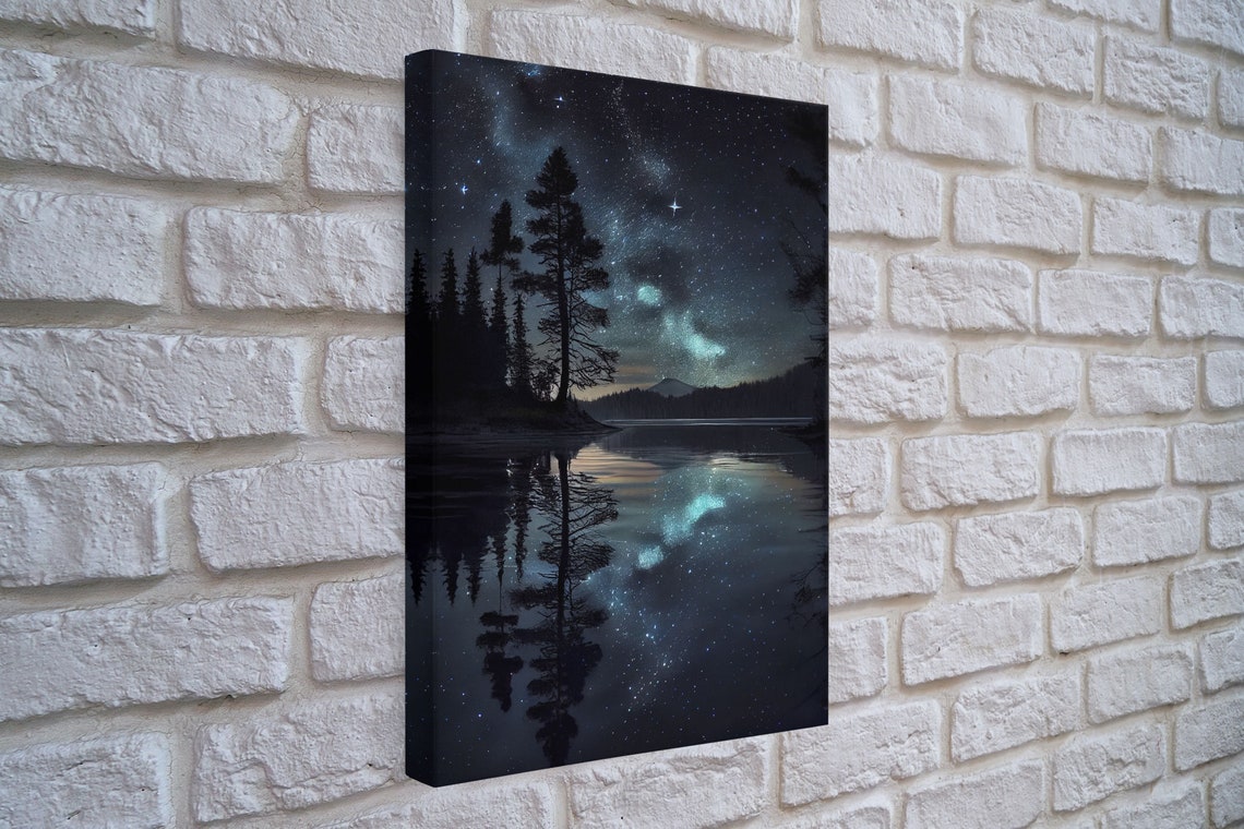 Starry Night Lake Milky Way Pine Trees Reflection Water Poster - Image 3