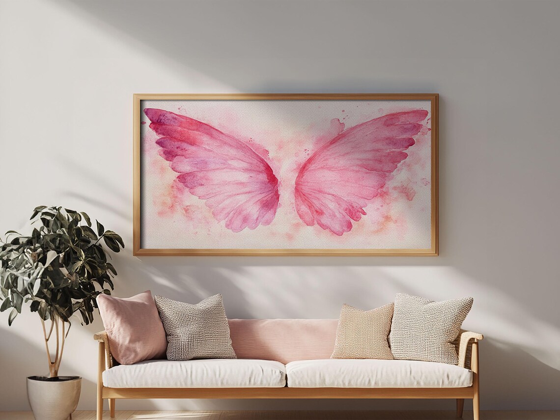 Pink Angel Wings Watercolor Whimsical Feminine Bedroom Wall Art Print - Image 6