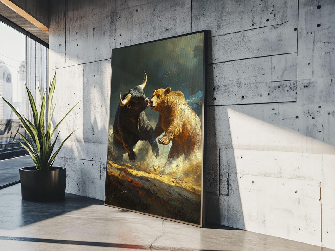 Black Bull Golden Bear Clash Wild Animal Duel Dramatic Art Wall Poster - Image 5