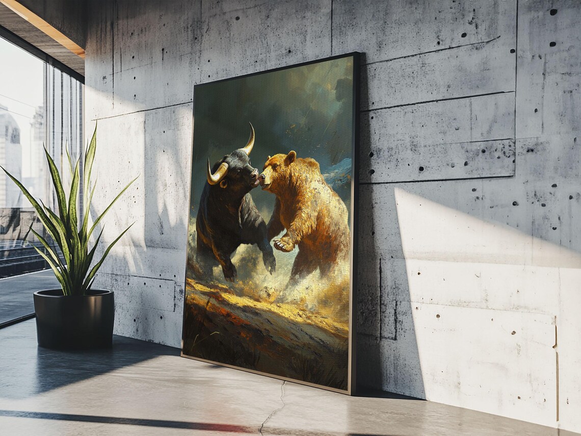 Bull And Bear Clash Framed Print Rustic Wall Art Gift Idea Decor Wild Animals Artwork Moody Wall Art Rustic Living Room Decor - Image 5