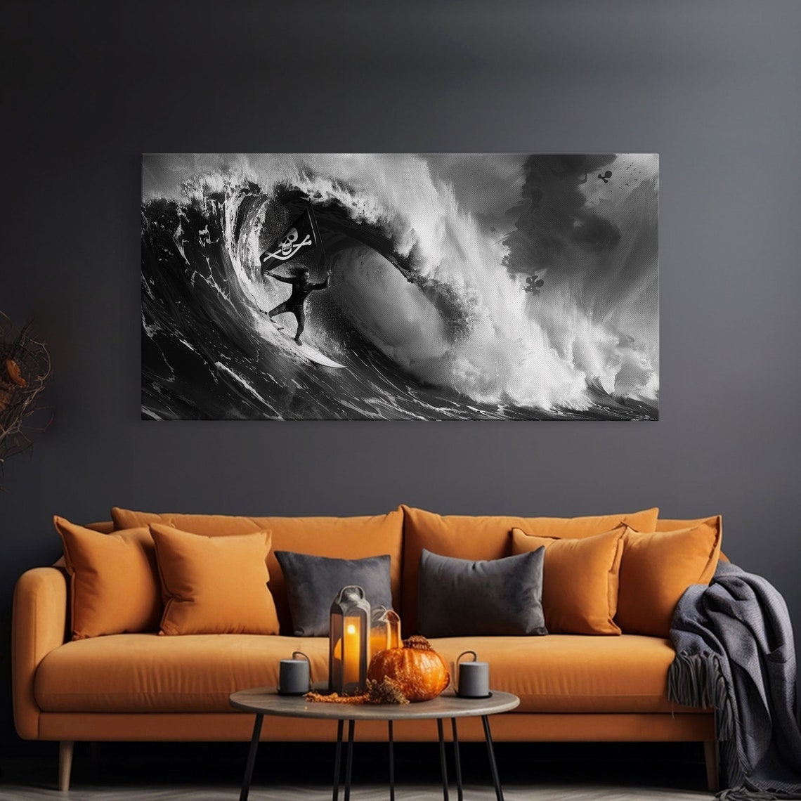 Skull And Crossbones Pirate Surfer Pirate Surf Mancave Decor Office Decor Pirate Surfer - Image 3
