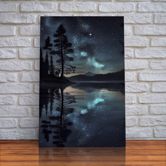 Reflections Of A Starry Night Sky Over The Lake Lakehouse Art Beautiful Framed Print