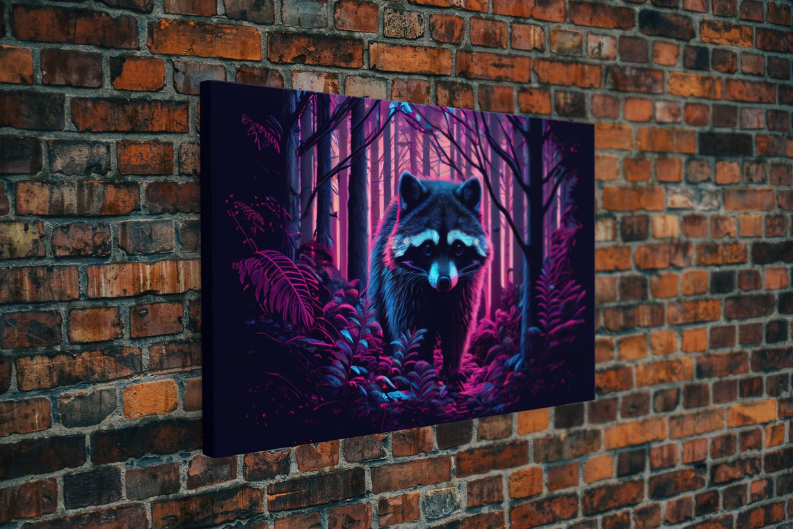 Wildlife Neon Raccoon Night Forest Pink Purple Vaporwave Glow Poster - Image 5