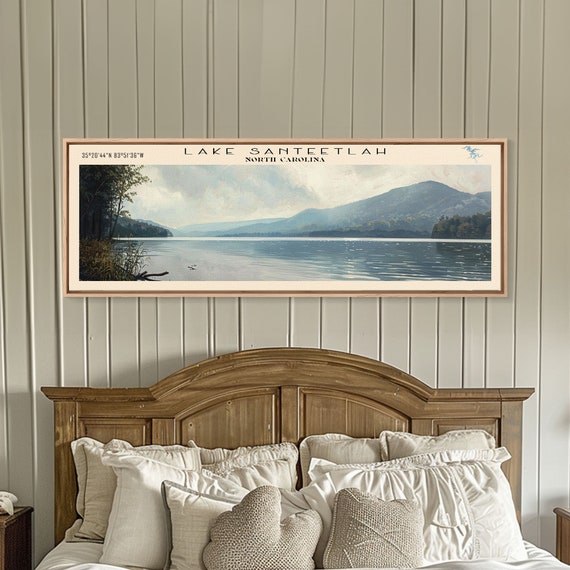Framed Print Lake House Decor Panoramic Print Lake Santeetlah Boho Art Serene Landscape Travel Poster Art Wall Art Home Decor