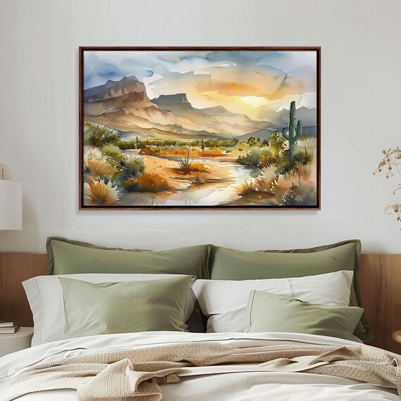 Beautiful Arizona Watercolor Landscape Painting Print Wood Framed Art Gift For Him Painting Prints Abstract Wall Art