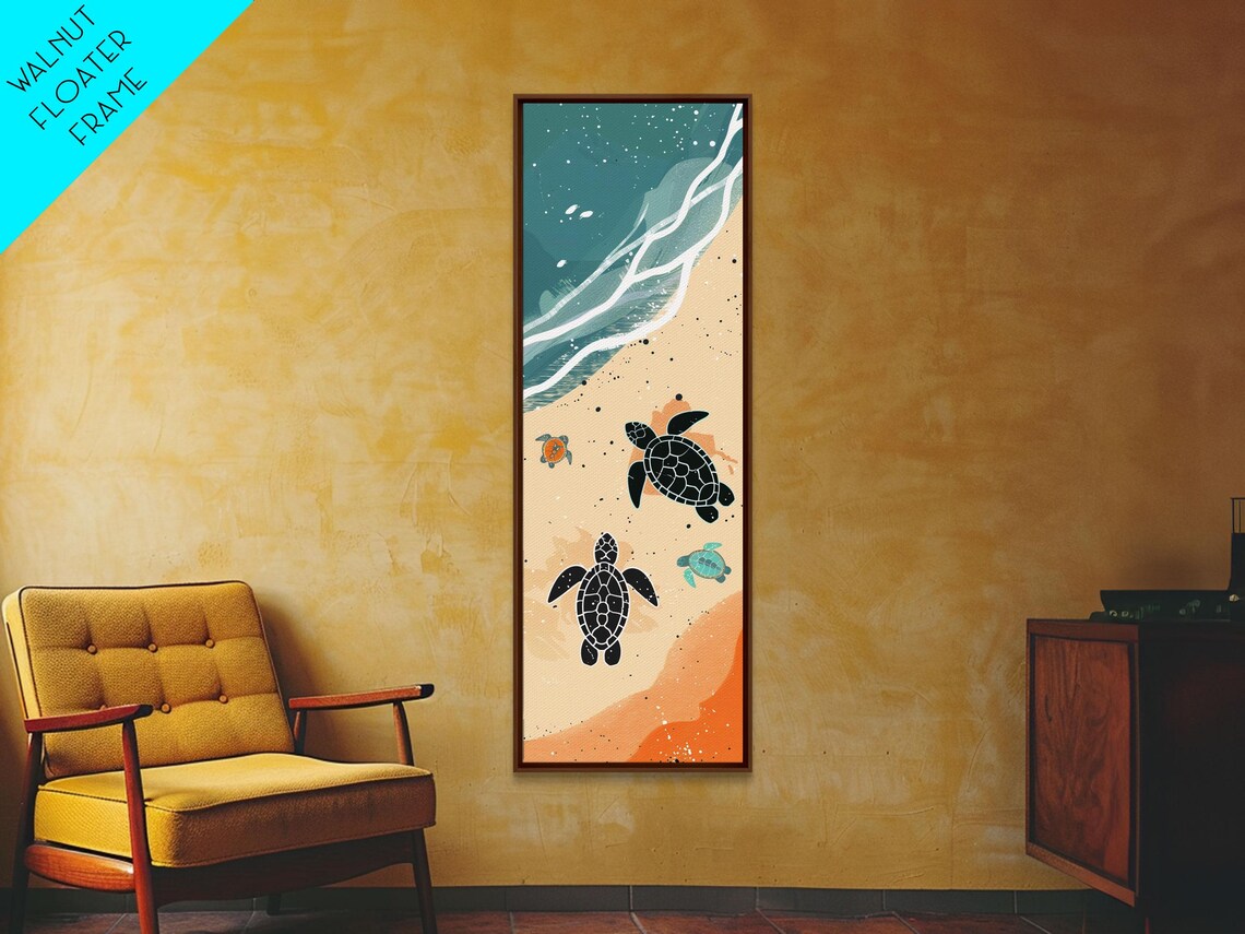 Sea Turtles Beach Aerial Mother Baby Turtles Teal Art Poster