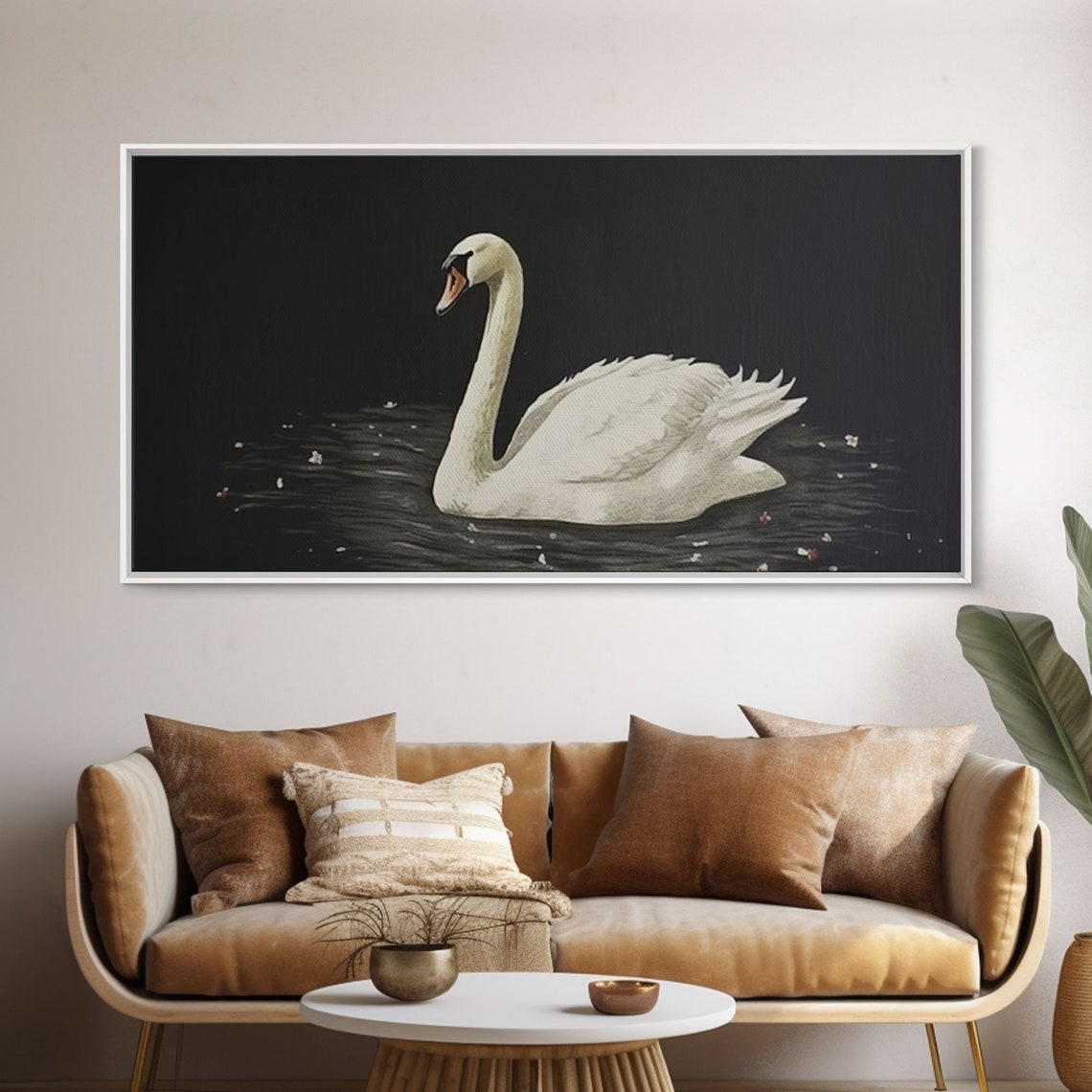 Swan On Dark Water Vintage Painting Graceful Bird Wildlife Art Poster - Image 5