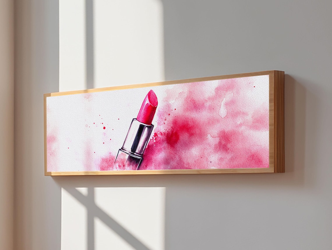 Pink Lipstick Watercolor Modern Makeup Beauty Feminine Wall Art Print