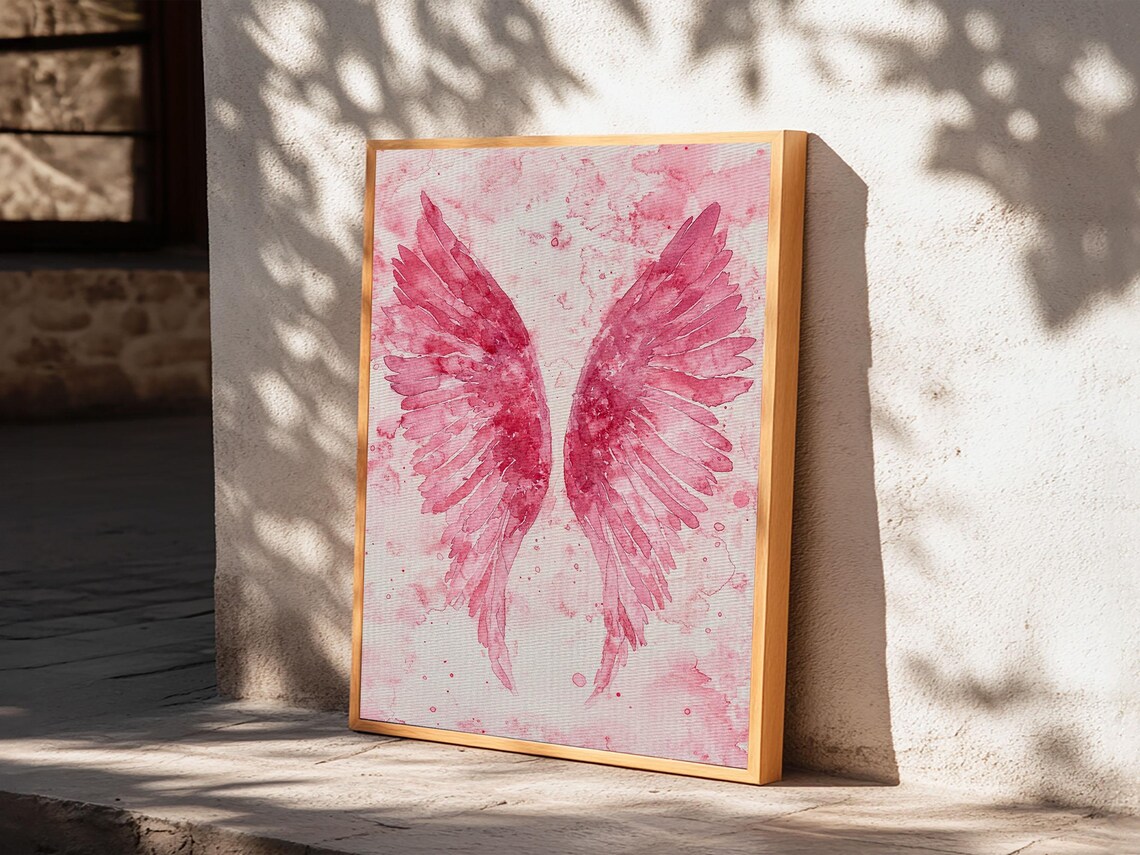 Pink Angel Wings Watercolor Soft Romantic Heavenly Art Print - Image 3