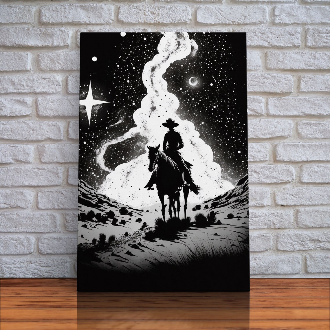 Western Decor Black And White Cowboy Art Framed Print