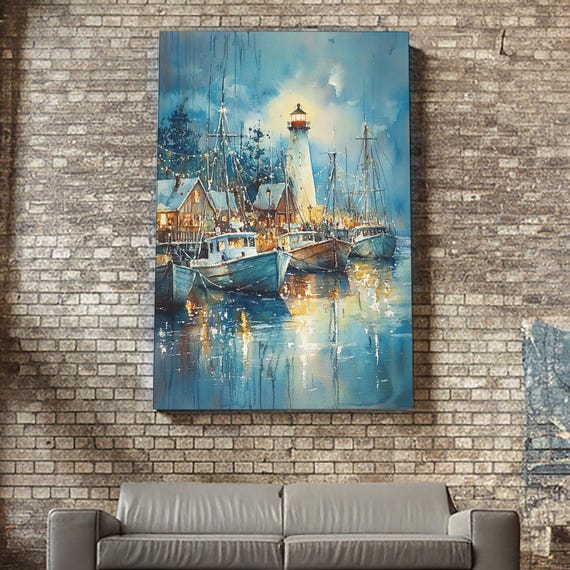 Sailboats In Winter Lake, Christmas Holiday Wall Art