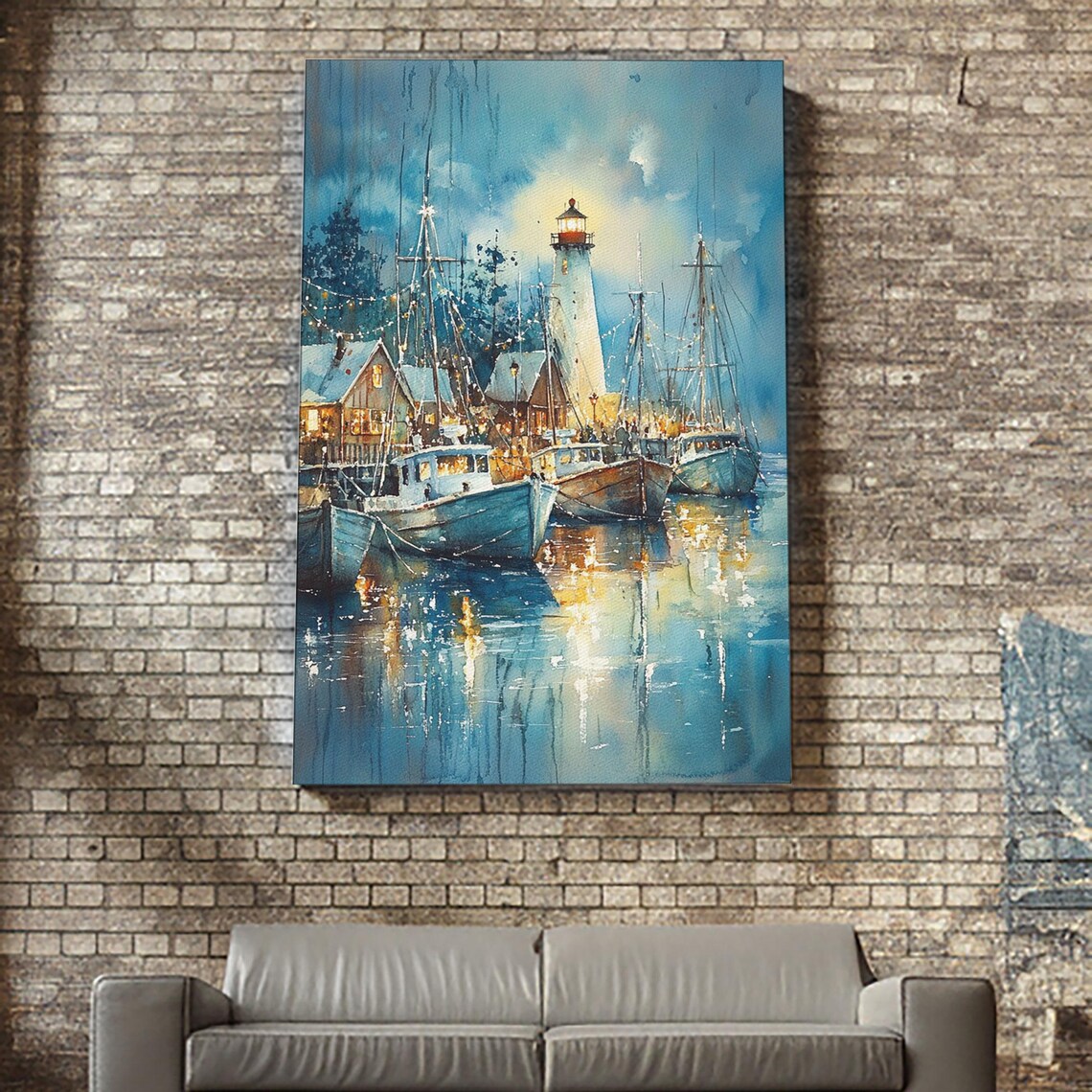 Sailboats In Winter Lake, Christmas Holiday Wall Art