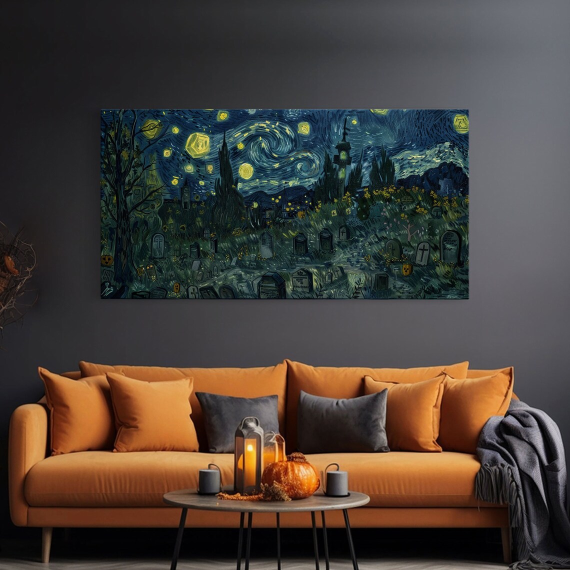Van Gogh-Inspired Haunted Graveyard Art Print - Image 3