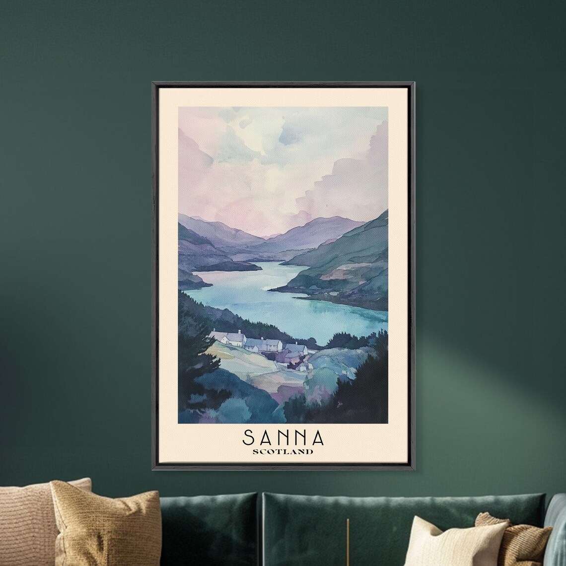 Sanna Scotland Misty Highland Loch White Cottages Purple Peaks Poster