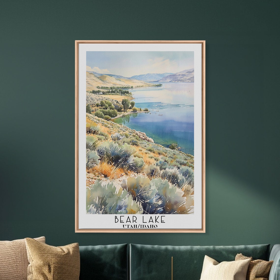 Bear Lake Utah Idaho Framed Print Watercolor Landscape Art Travel Poster Wall Art Lake House Decor Living Room Art Office Art - Image 2