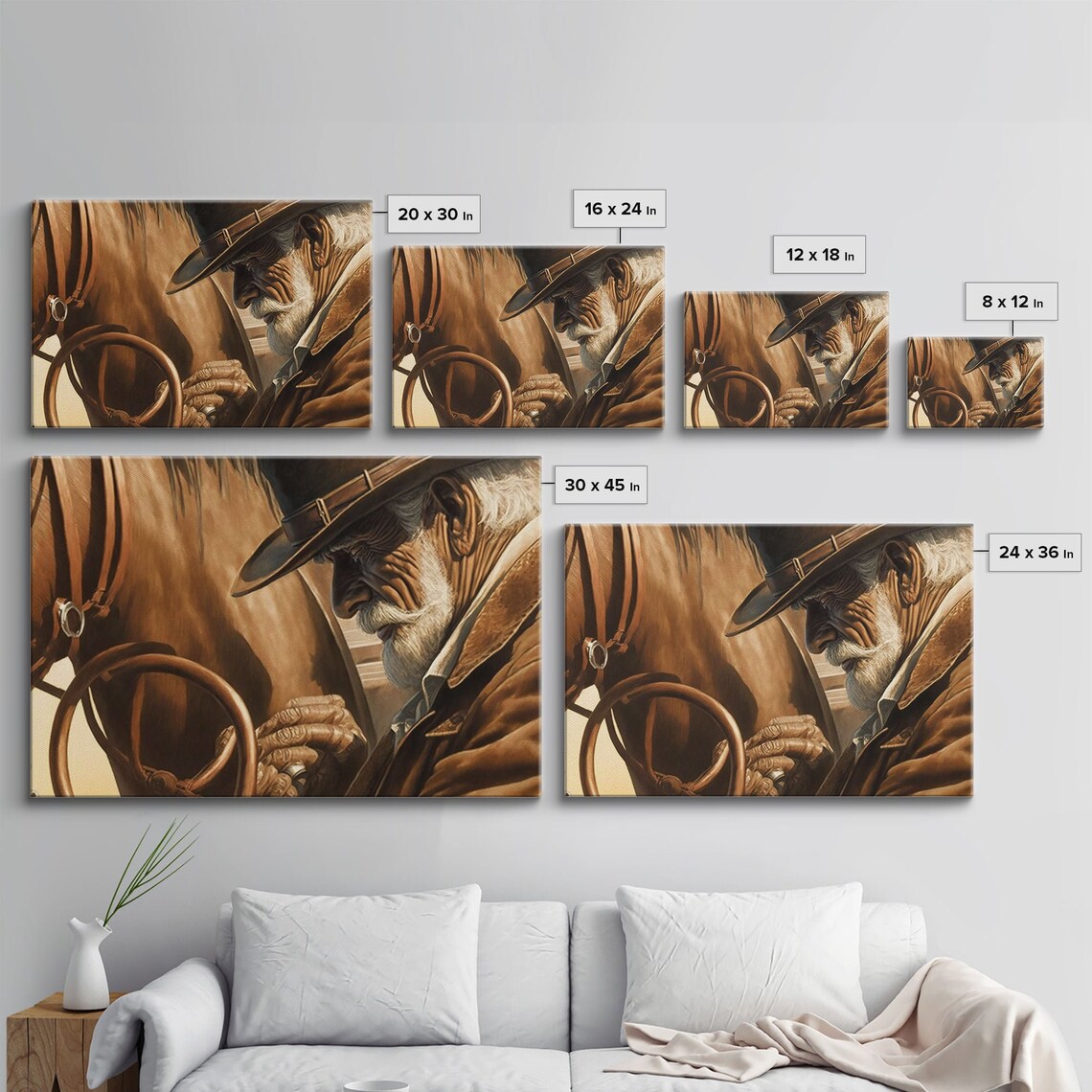 Old Cowboy Adjusting Saddle Sepia Tone Horse Western Art Wall Poster - Image 2