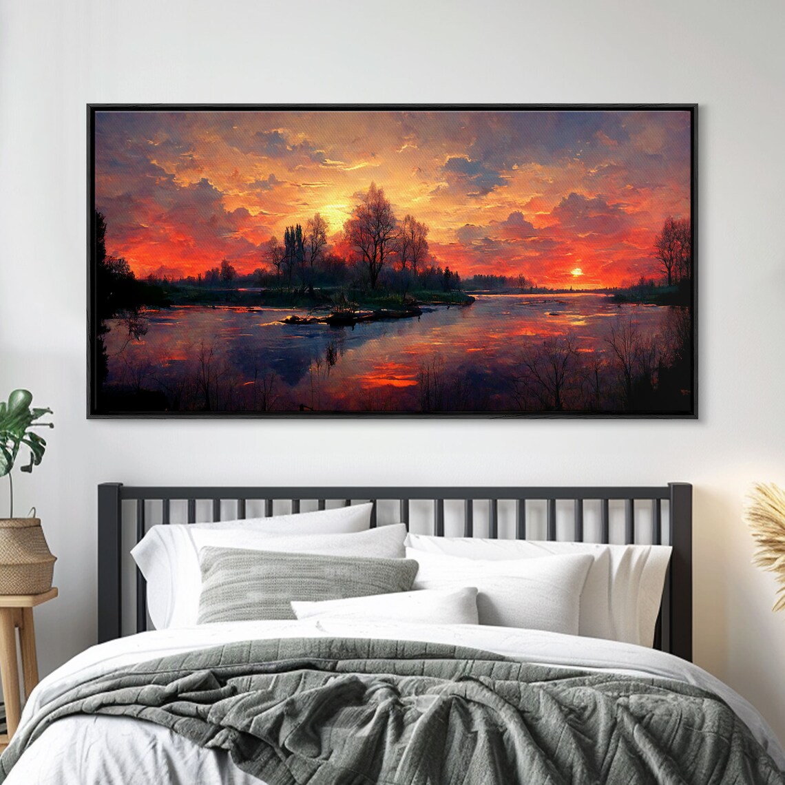 Lake Sunset Oil Painting, Nature Landscape Art Print - Image 3