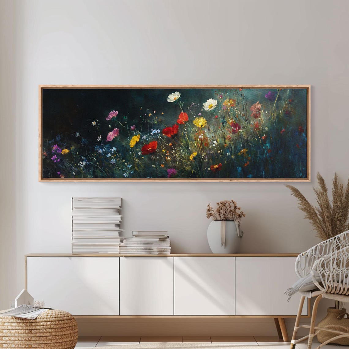 Wildflowers At Midnight Colorful Blooms On Dark Navy Background Poster